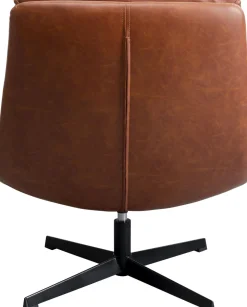 Fotele*KARE Design Fotel Obrotowy Tapicerowany Brązowa Ekoskóra Nogi Czarne Stalowe 75x87 Cm