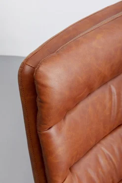 Fotele*KARE Design Fotel Obrotowy Tapicerowany Brązowa Ekoskóra Nogi Czarne Stalowe 75x87 Cm