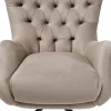 Fotele*KARE Design Fotel Obrotowy Welurowy Pikowany Beżowy Nogi Czarne 78x93 Cm