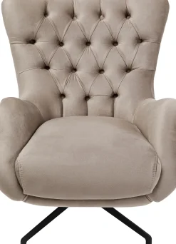 Fotele*KARE Design Fotel Obrotowy Welurowy Pikowany Beżowy Nogi Czarne 78x93 Cm