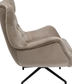 Fotele*KARE Design Fotel Obrotowy Welurowy Pikowany Beżowy Nogi Czarne 78x93 Cm