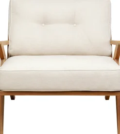 Fotele*KARE Design Fotel Ogrodowy Siedzisko Kremowe 80x74 Cm Nogi Drewno Akacjowe