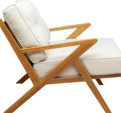 Fotele*KARE Design Fotel Ogrodowy Siedzisko Kremowe 80x74 Cm Nogi Drewno Akacjowe