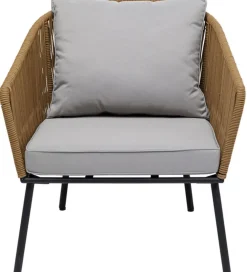 Fotele*KARE Design Fotel Ogrodowy W Kolorze Naturalnym Siedzisko Szare 84x81 Cm Nogi Czarne