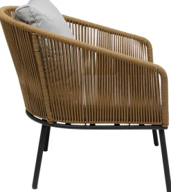 Fotele*KARE Design Fotel Ogrodowy W Kolorze Naturalnym Siedzisko Szare 84x81 Cm Nogi Czarne