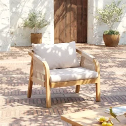 Fotele*KARE Design Fotel Ogrodowy Z Drewna Akacjowego Poduszki Szare 79x67 Cm