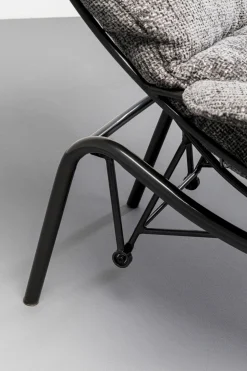 Fotele*KARE Design Fotel Szary Z Podnóżkiem Funkcja Bujania Nogi Czarne