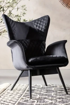 Fotele*KARE Design Fotel Tudor Velvet 78x100 Cm Czarny