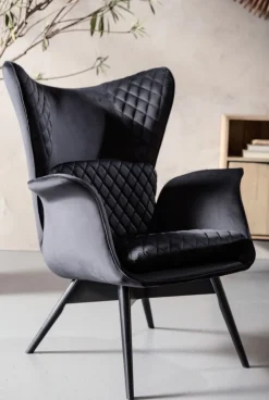 Fotele*KARE Design Fotel Tudor Velvet 78x100 Cm Czarny
