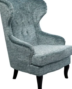 Fotele*KARE Design Fotel Uszak Wysoki Niebieski Nogi Czarne Drewniane 83x112 Cm