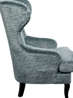 Fotele*KARE Design Fotel Uszak Wysoki Niebieski Nogi Czarne Drewniane 83x112 Cm