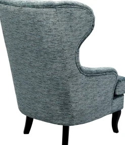 Fotele*KARE Design Fotel Uszak Wysoki Niebieski Nogi Czarne Drewniane 83x112 Cm