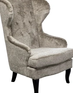 Fotele*KARE Design Fotel Uszak Wysoki Szary Nogi Czarne Drewniane 83x112 Cm