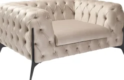 Fotele*KARE Design Fotel Welurowy Pikowany Beżowy Glamour Nogi Czarne 120x70 Cm