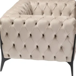 Fotele*KARE Design Fotel Welurowy Pikowany Beżowy Glamour Nogi Czarne 120x70 Cm