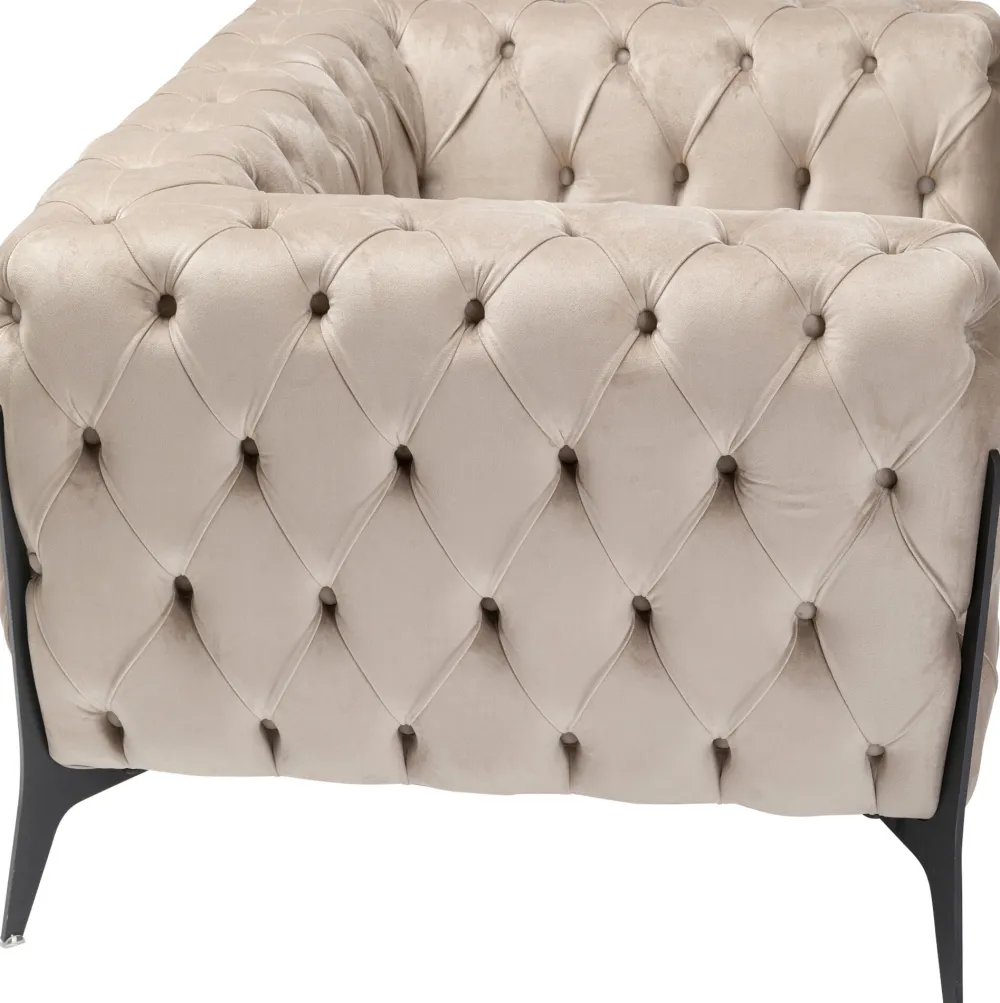 Fotele*KARE Design Fotel Welurowy Pikowany Beżowy Glamour Nogi Czarne 120x70 Cm
