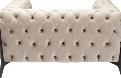 Fotele*KARE Design Fotel Welurowy Pikowany Beżowy Glamour Nogi Czarne 120x70 Cm