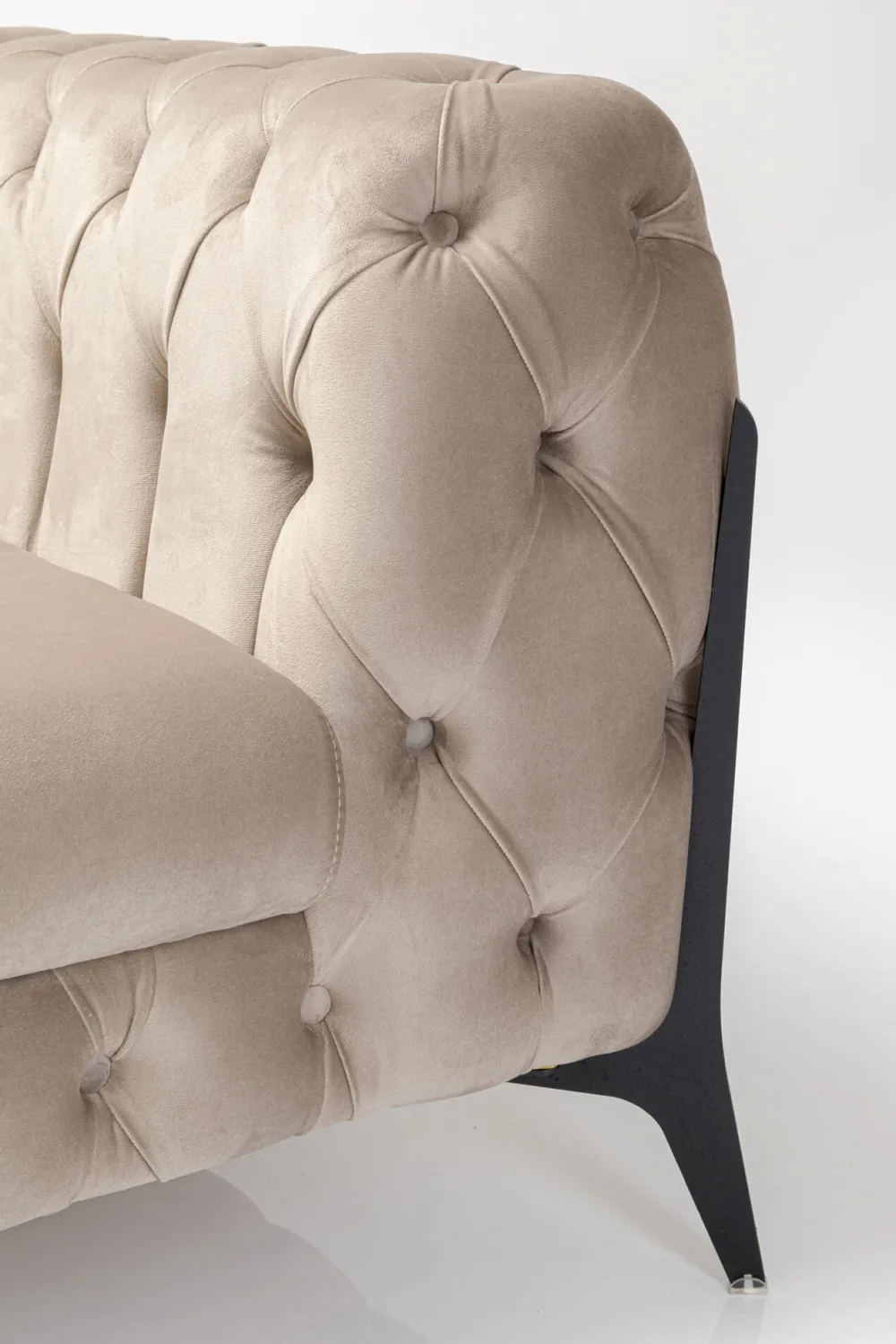 Fotele*KARE Design Fotel Welurowy Pikowany Beżowy Glamour Nogi Czarne 120x70 Cm