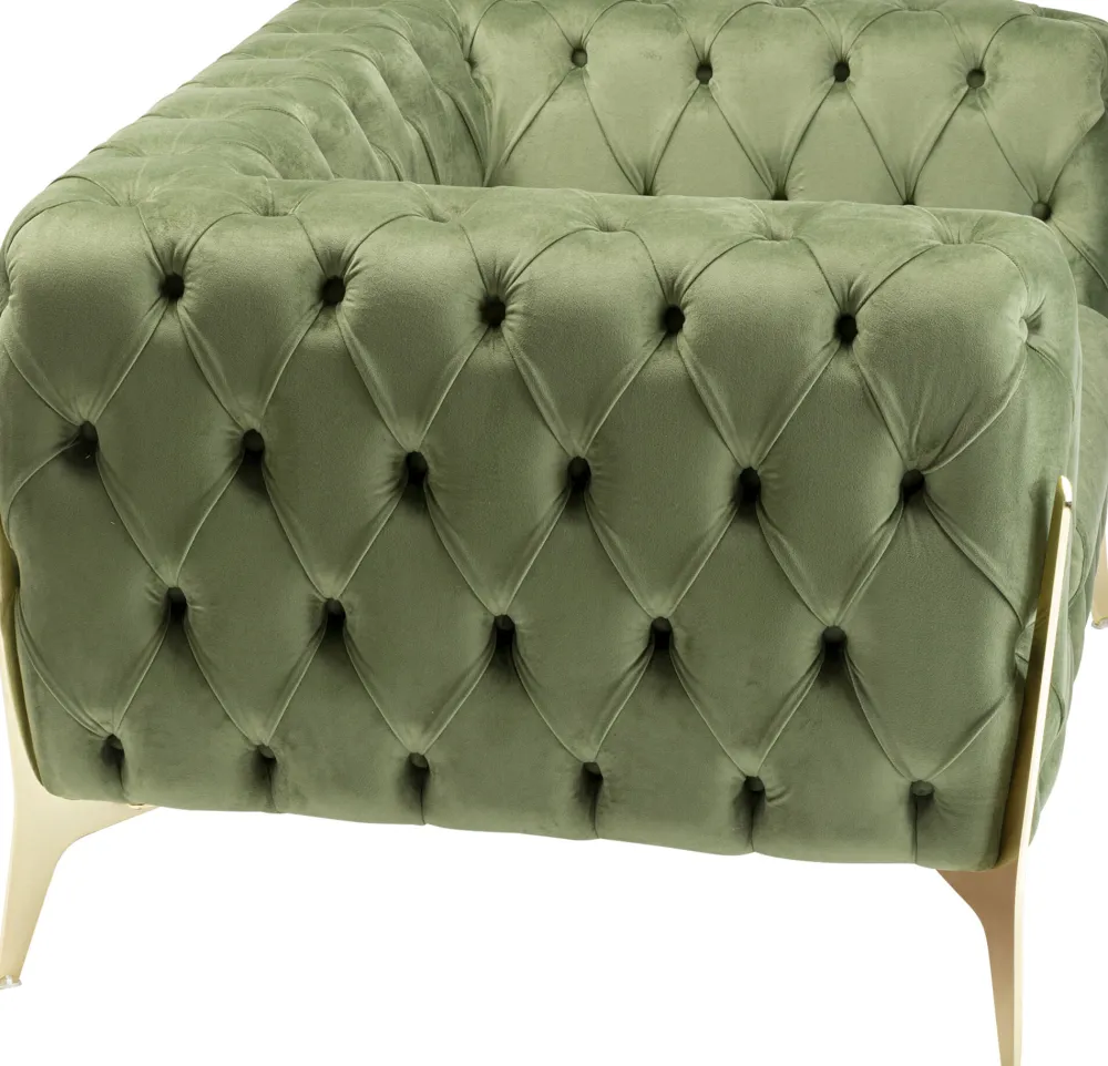 Fotele*KARE Design Fotel Welurowy Pikowany Zielony Glamour Nogi Złote 120x70 Cm
