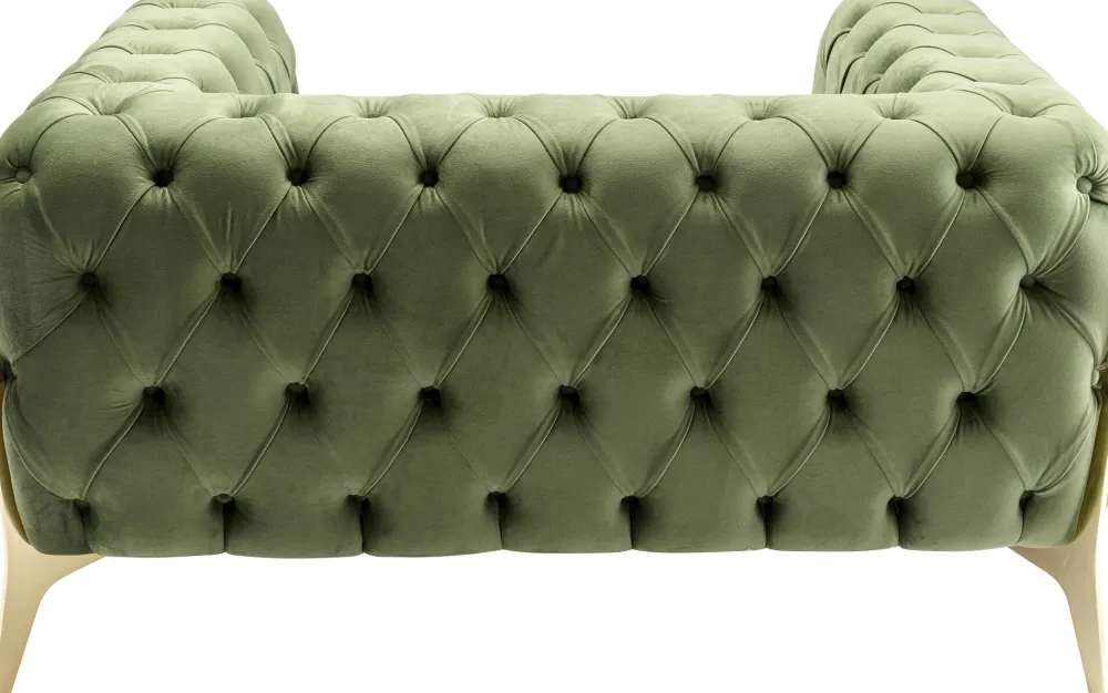 Fotele*KARE Design Fotel Welurowy Pikowany Zielony Glamour Nogi Złote 120x70 Cm