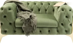 Fotele*KARE Design Fotel Welurowy Pikowany Zielony Glamour Nogi Złote 120x70 Cm