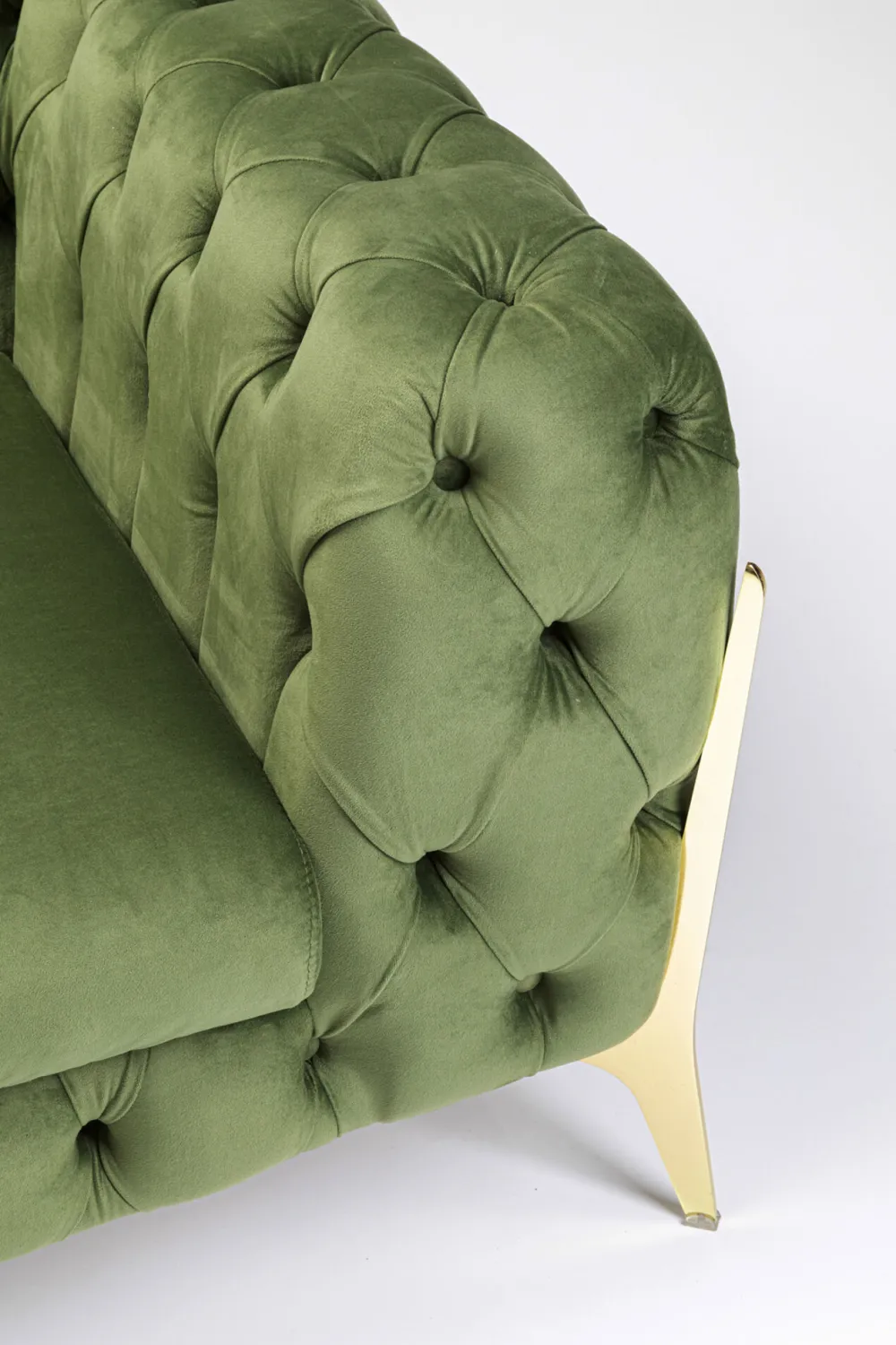 Fotele*KARE Design Fotel Welurowy Pikowany Zielony Glamour Nogi Złote 120x70 Cm