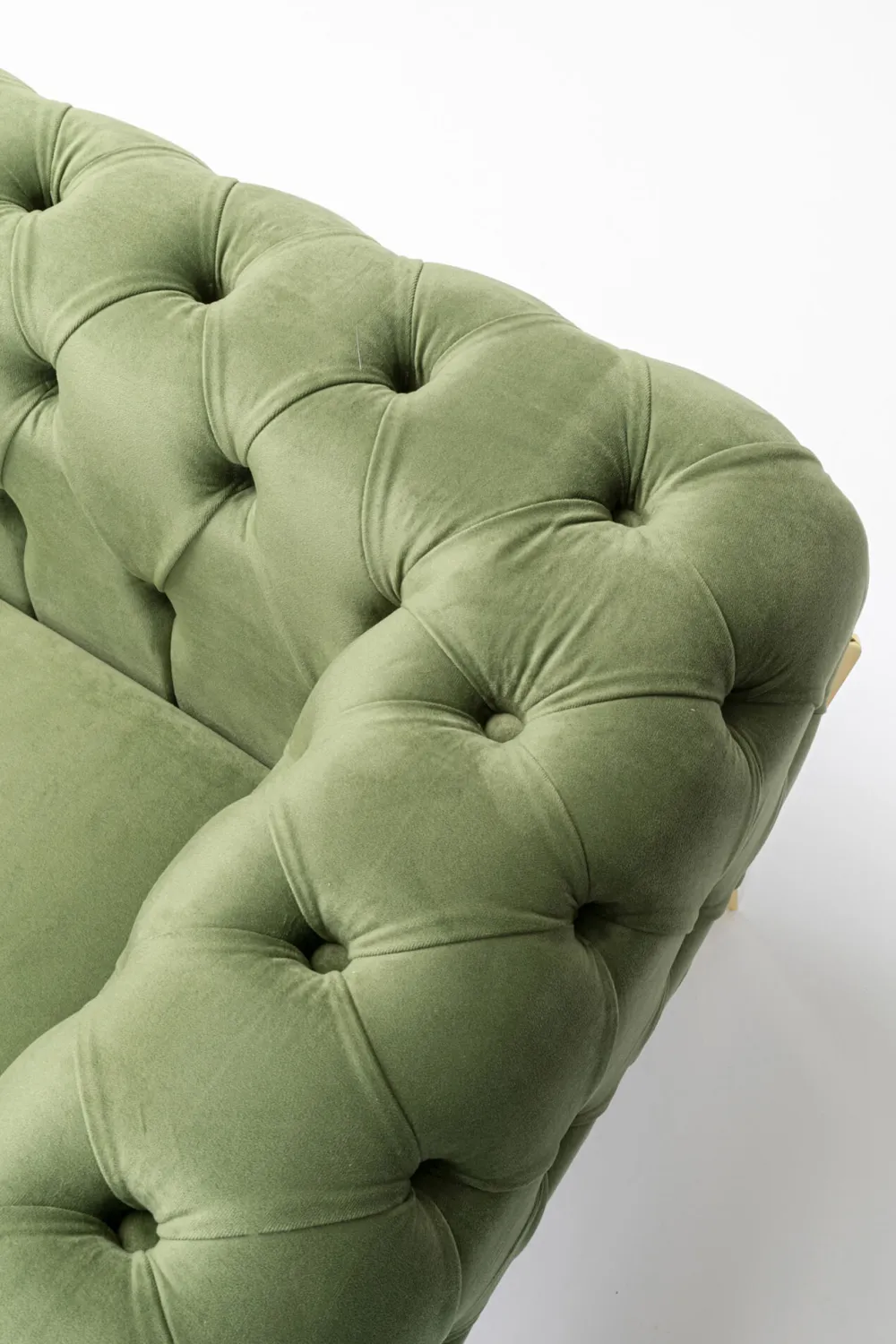 Fotele*KARE Design Fotel Welurowy Pikowany Zielony Glamour Nogi Złote 120x70 Cm