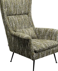 Fotele*KARE Design Fotel Wysoki Tkanina Melanżowa Zielona Nogi Czarne Ze Stali 115 Cm