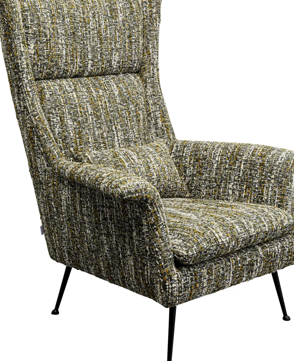 Fotele*KARE Design Fotel Wysoki Tkanina Melanżowa Zielona Nogi Czarne Ze Stali 115 Cm