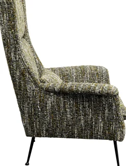 Fotele*KARE Design Fotel Wysoki Tkanina Melanżowa Zielona Nogi Czarne Ze Stali 115 Cm
