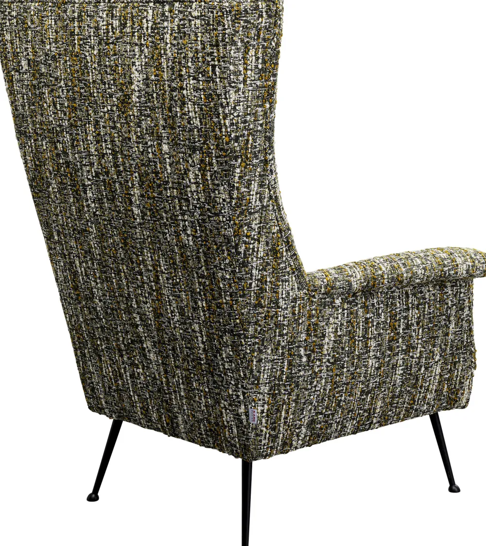 Fotele*KARE Design Fotel Wysoki Tkanina Melanżowa Zielona Nogi Czarne Ze Stali 115 Cm