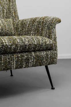 Fotele*KARE Design Fotel Wysoki Tkanina Melanżowa Zielona Nogi Czarne Ze Stali 115 Cm