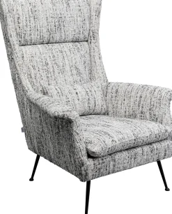 Fotele*KARE Design Fotel Wysoki Tkanina Melanżowa Szara Nogi Czarne Ze Stali 115 Cm
