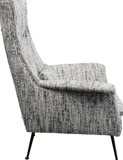 Fotele*KARE Design Fotel Wysoki Tkanina Melanżowa Szara Nogi Czarne Ze Stali 115 Cm