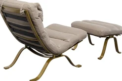 Fotele*KARE Design Fotel Z Podnóżkiem Skóra Semianilinowa Nogi Stalowe 73x90 Cm