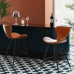 Hokery*KARE Design Hoker Ekoskóra Brązowy Nogi Metalowe Czarne 91cm