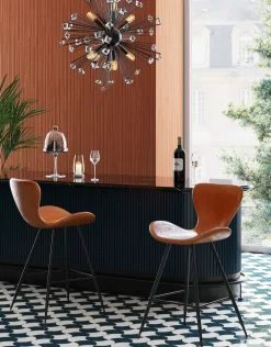 Hokery*KARE Design Hoker Ekoskóra Brązowy Nogi Metalowe Czarne 91cm