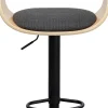 Hokery*KARE Design Hoker Z Regulacją Wysokości Naturalne Drewno I Sklejka Noga Czarna Stalowa 64-85 Cm