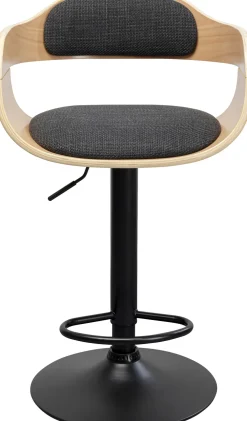 Hokery*KARE Design Hoker Z Regulacją Wysokości Naturalne Drewno I Sklejka Noga Czarna Stalowa 64-85 Cm