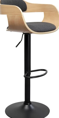 Hokery*KARE Design Hoker Z Regulacją Wysokości Naturalne Drewno I Sklejka Noga Czarna Stalowa 64-85 Cm