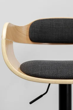 Hokery*KARE Design Hoker Z Regulacją Wysokości Naturalne Drewno I Sklejka Noga Czarna Stalowa 64-85 Cm