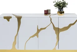 Komody*KARE Design Komoda Cracked 165x80 Cm Biało-złota