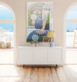 Komody*KARE Design Komoda 3-drzwiowa Biała Skandynawska Drewno I MDF Nogi Czarne 160x75 Cm