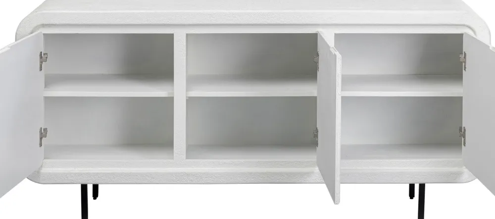 Komody*KARE Design Komoda 3-drzwiowa Biała Skandynawska Drewno I MDF Nogi Czarne 160x75 Cm