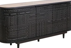 Komody*KARE Design Komoda 3-drzwiowa Boho Drewno Mango Czarne Blat Naturalny 160x75 Cm