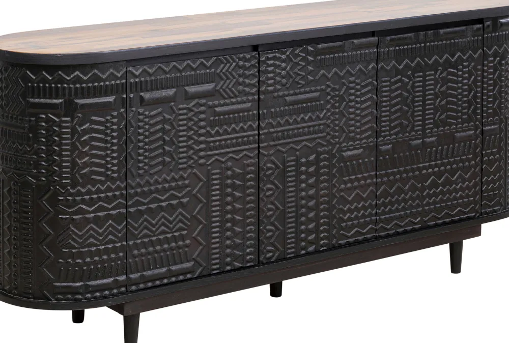 Komody*KARE Design Komoda 3-drzwiowa Boho Drewno Mango Czarne Blat Naturalny 160x75 Cm