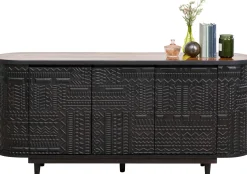 Komody*KARE Design Komoda 3-drzwiowa Boho Drewno Mango Czarne Blat Naturalny 160x75 Cm