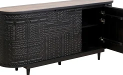 Komody*KARE Design Komoda 3-drzwiowa Boho Drewno Mango Czarne Blat Naturalny 160x75 Cm
