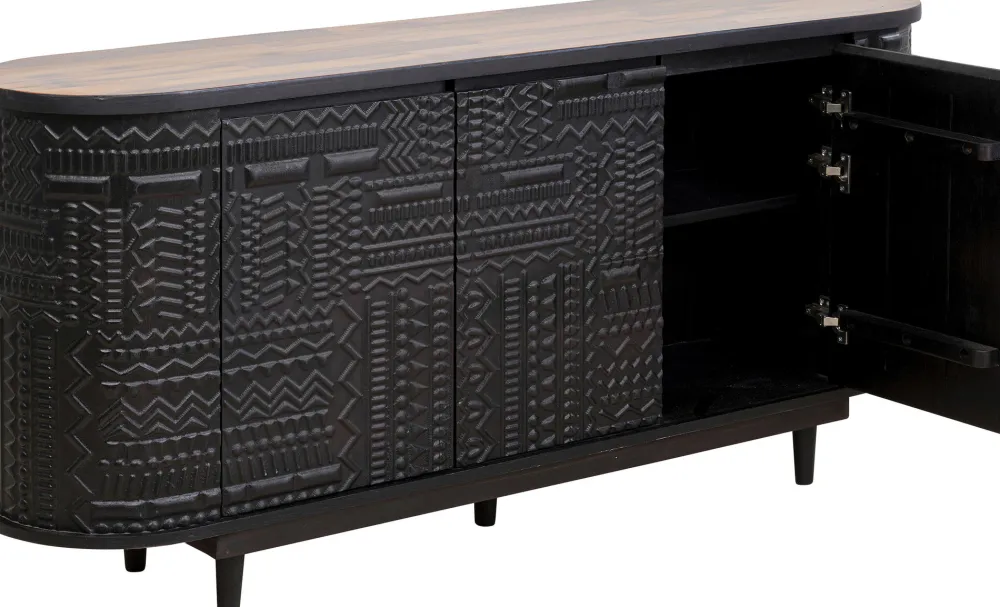 Komody*KARE Design Komoda 3-drzwiowa Boho Drewno Mango Czarne Blat Naturalny 160x75 Cm