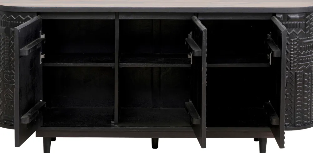 Komody*KARE Design Komoda 3-drzwiowa Boho Drewno Mango Czarne Blat Naturalny 160x75 Cm